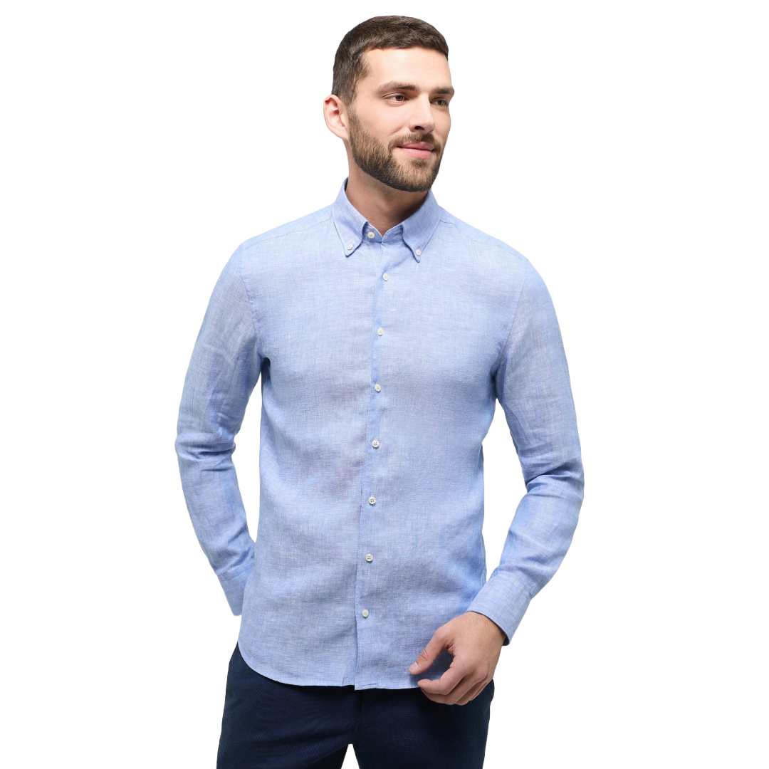 Eterna 1863 Pure Linen Shirt - Mid Blue