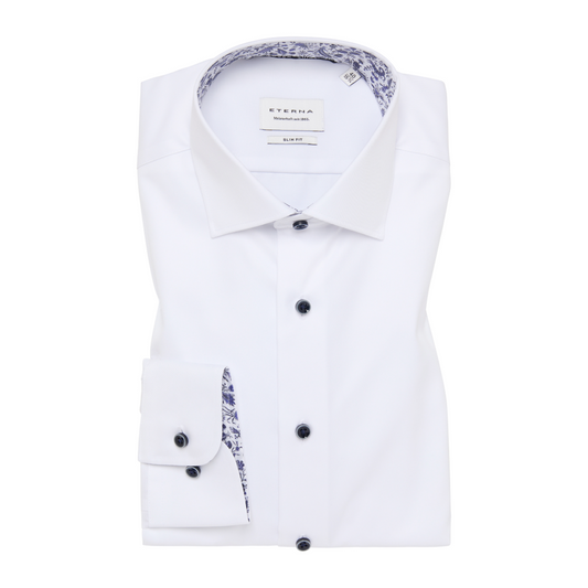 Eterna Non Iron Shirt with Print Trim - White