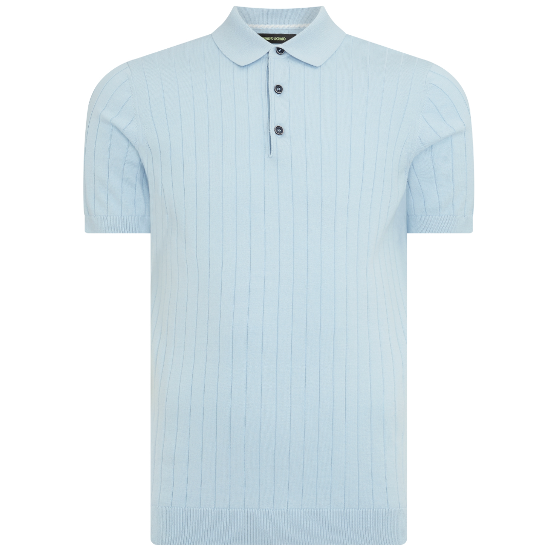 Remus Uomo Short Sleeve Knitted Polo Shirt - Light Blue