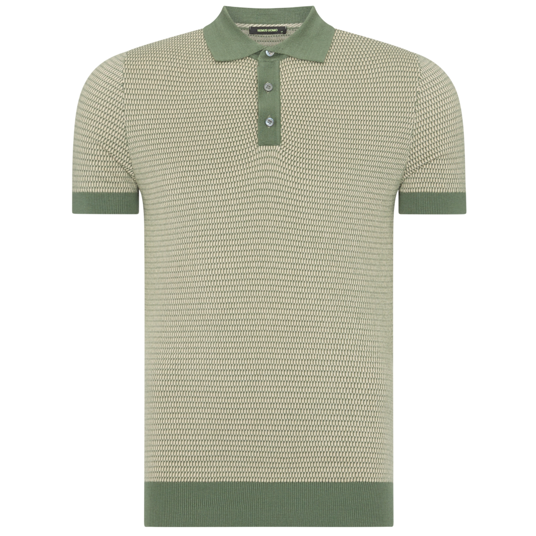 Remus Uomo Short Sleeve Knitted Polo Shirt - Green