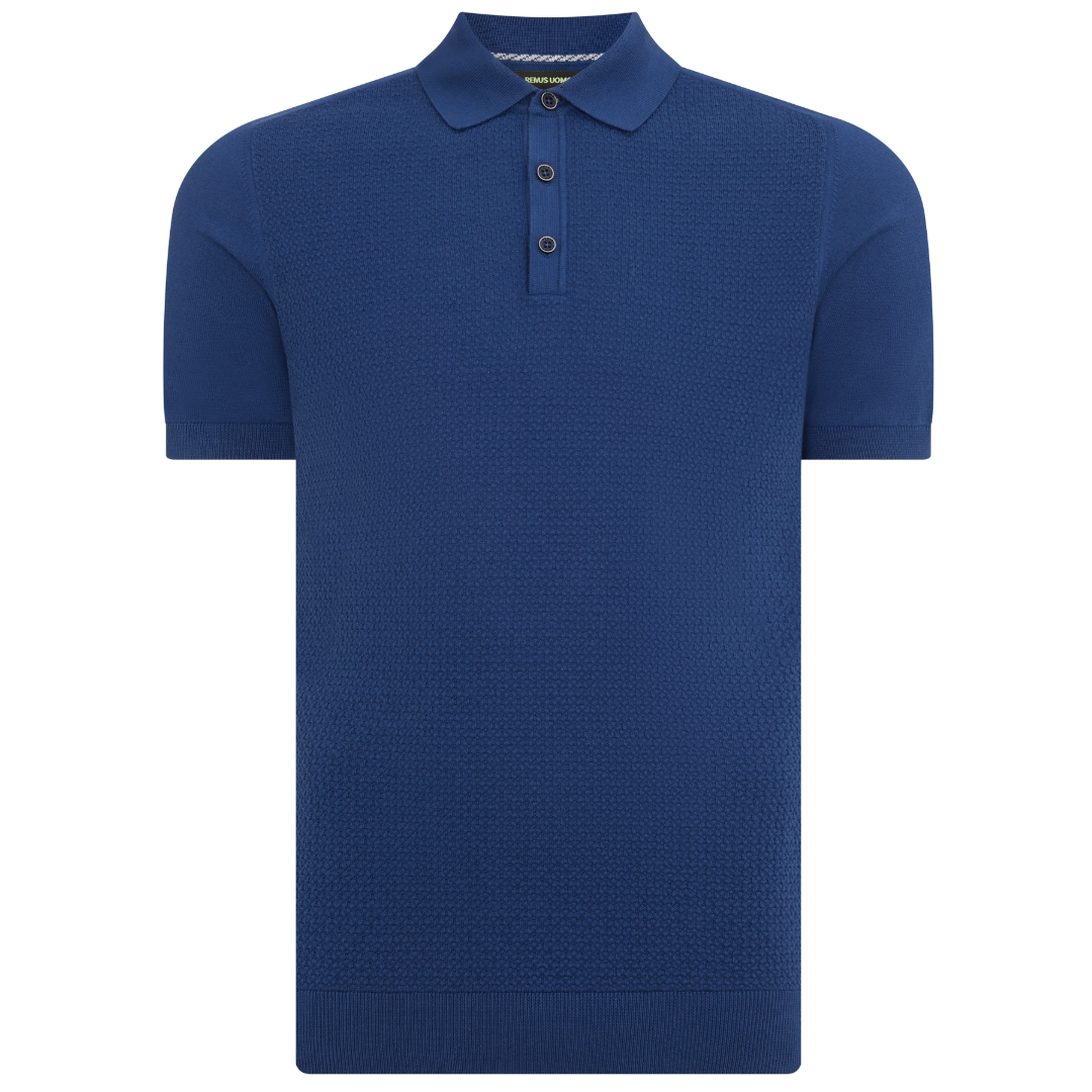 Remus Uomo Short Sleeve Knitted Polo Shirt - Cobalt