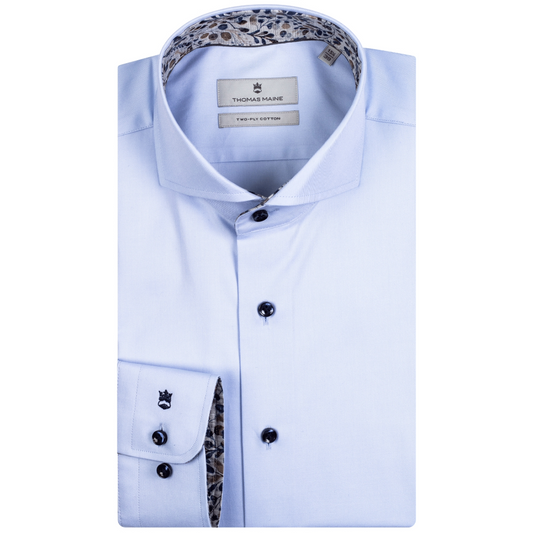 Thomas Maine Contrast Print Trim Shirt - Light Blue