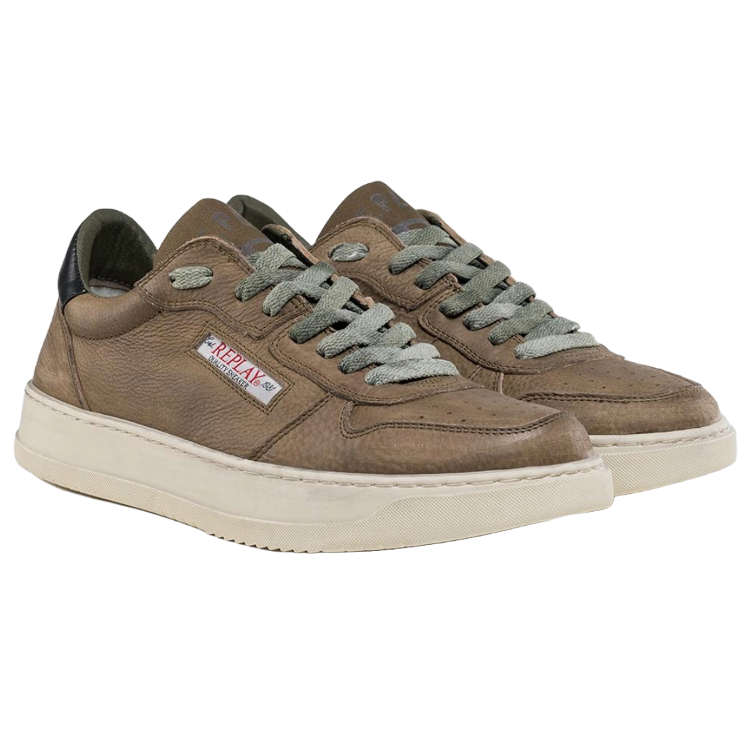 Replay Reload Aged Trainers - Military Green