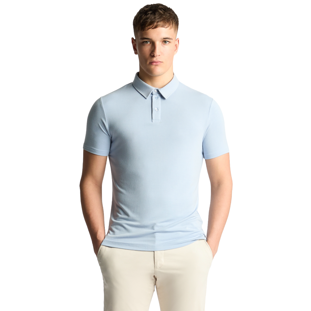 Remus Uomo Tencel-Cotton Polo Shirt - Light Blue