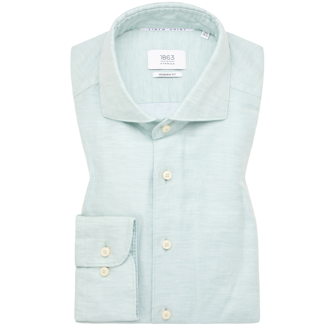 Eterna 1863 Modern Fit Cotton-Linen Shirt - Light Green