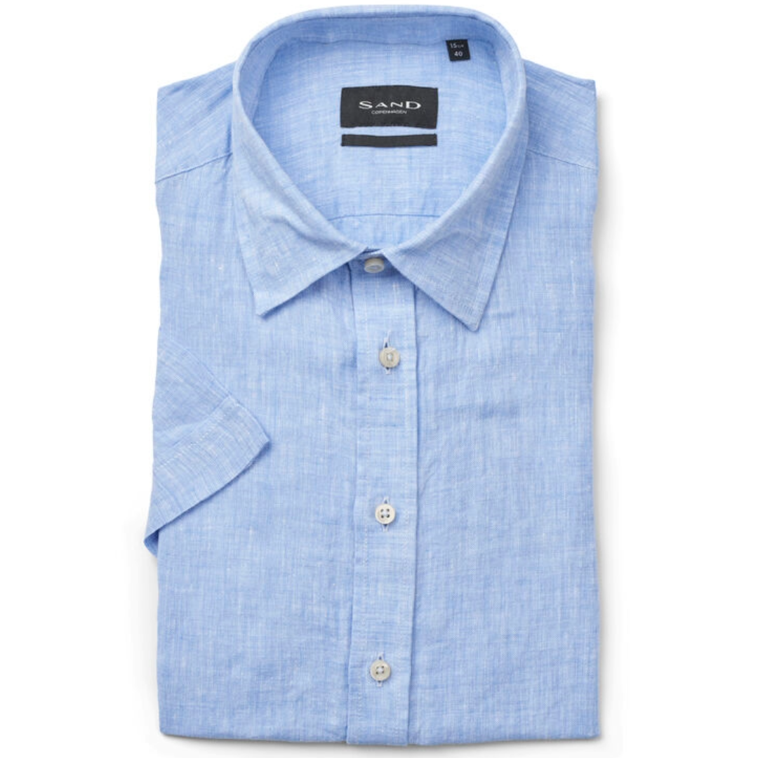 Sand Short Sleeve Linen Shirt - Light Blue