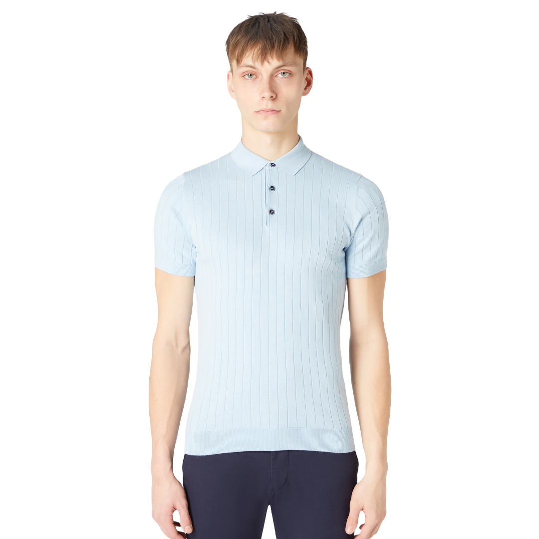 Remus Uomo Short Sleeve Knitted Polo Shirt - Light Blue