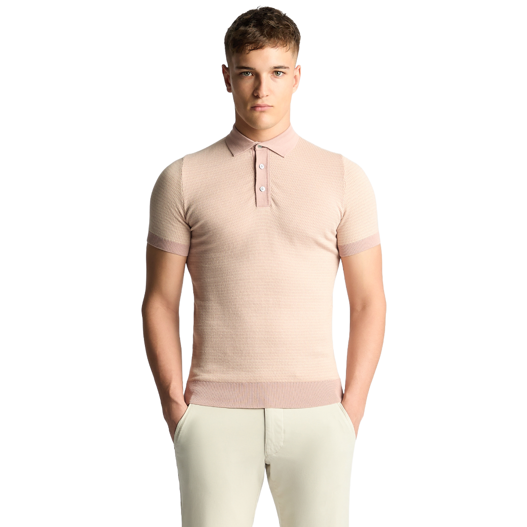 Remus Uomo Short Sleeve Knitted Polo Shirt - Light Pink