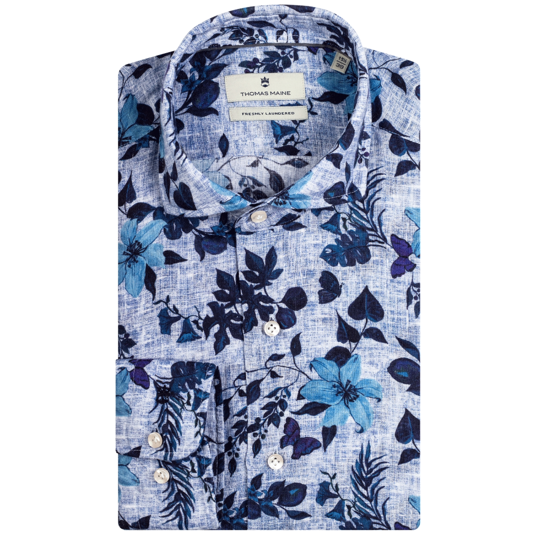 Thomas Maine Flower Print Shirt - Blue