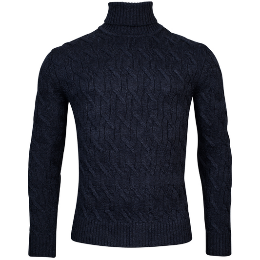 Thomas Maine Roll Collar Cable Knit Jumper - Navy