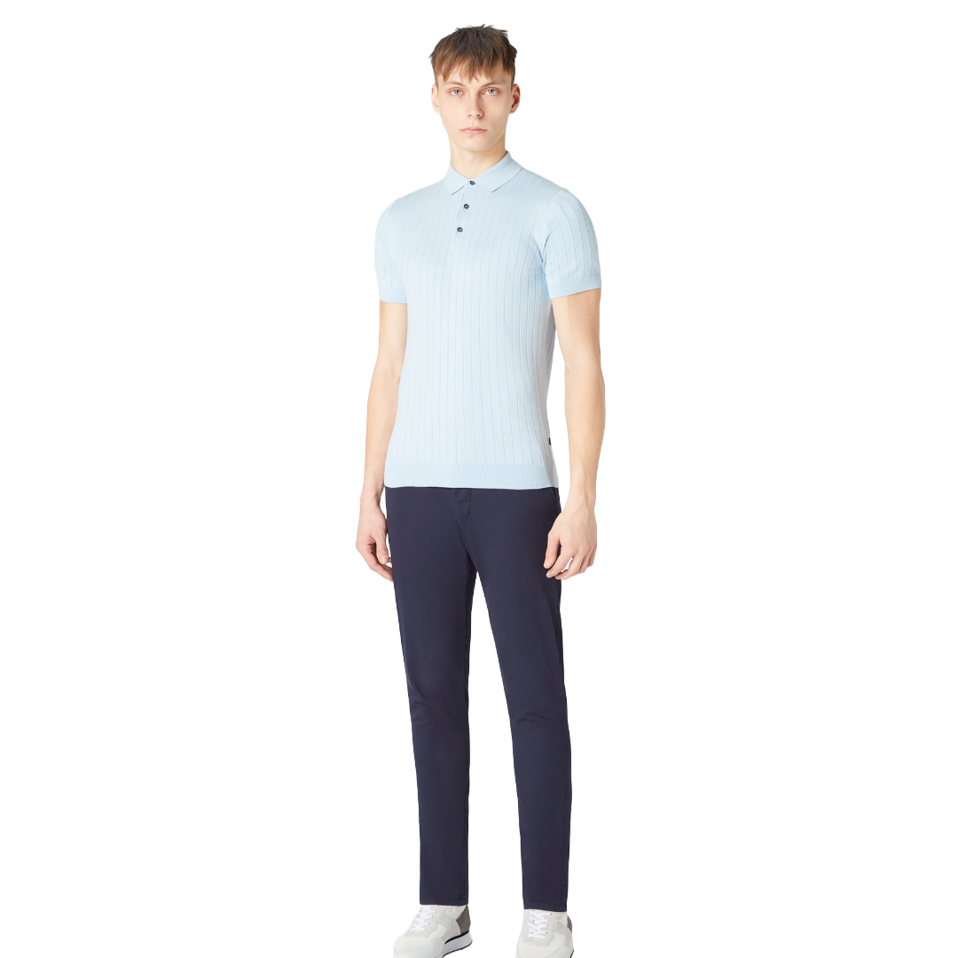 Remus Uomo Short Sleeve Knitted Polo Shirt - Light Blue