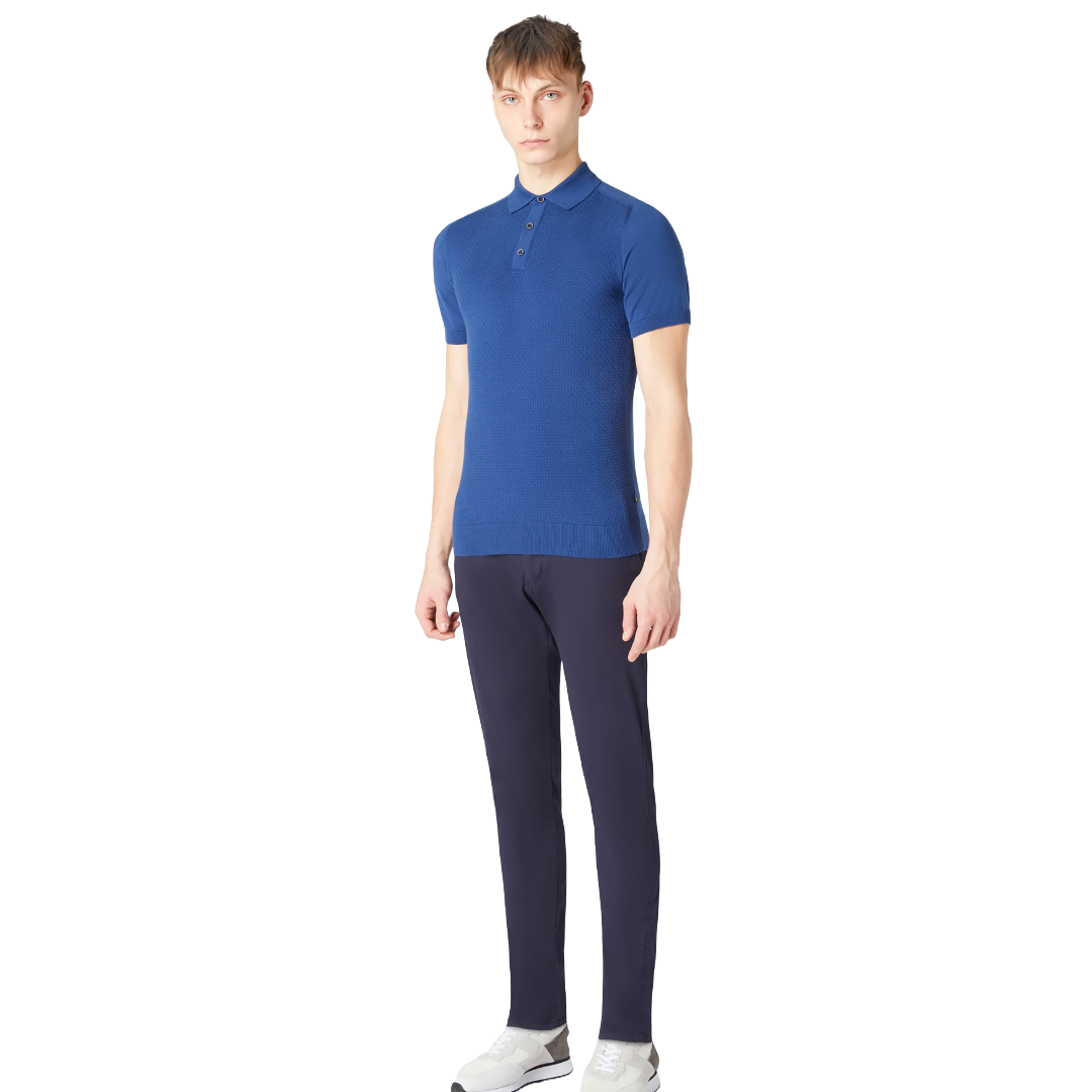 Remus Uomo Short Sleeve Knitted Polo Shirt - Cobalt