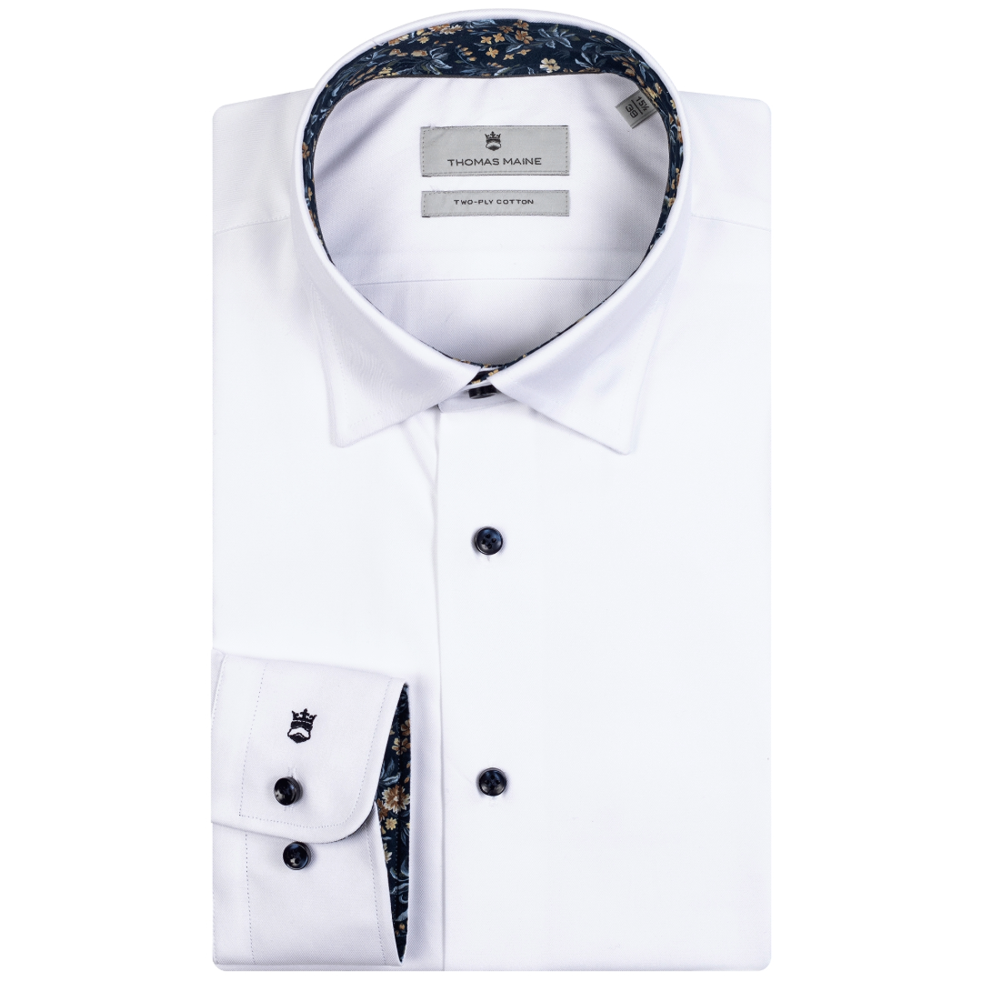 Thomas Maine Floral Print Trim Shirt - White