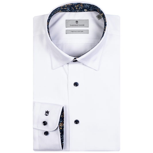 Thomas Maine Floral Print Trim Shirt - White