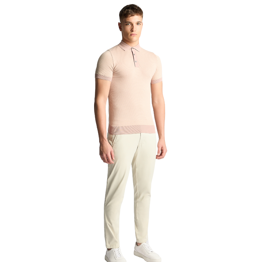 Remus Uomo Short Sleeve Knitted Polo Shirt - Light Pink