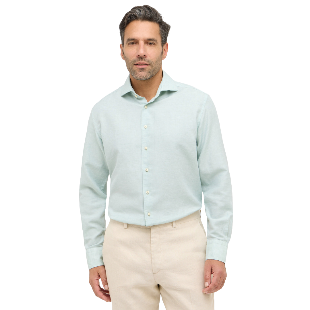 Eterna 1863 Modern Fit Cotton-Linen Shirt - Light Green