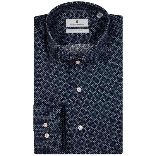 Thomas Maine Graphic Print Shirt - Dark Blue