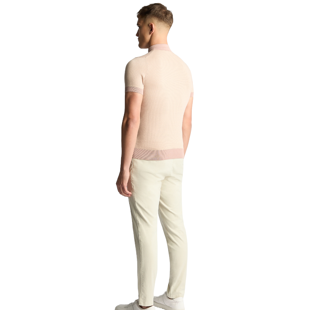 Remus Uomo Short Sleeve Knitted Polo Shirt - Light Pink