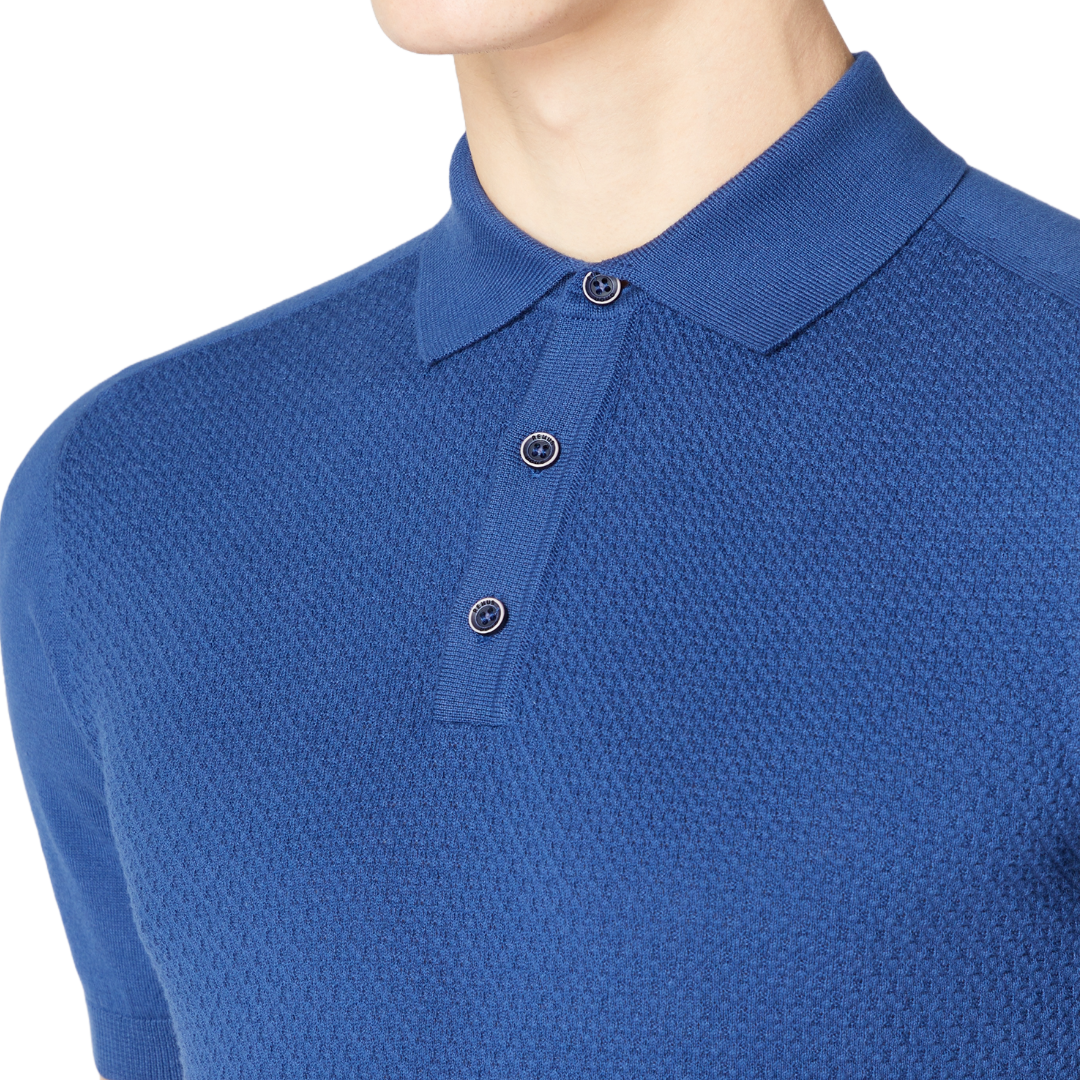 Remus Uomo Short Sleeve Knitted Polo Shirt - Cobalt
