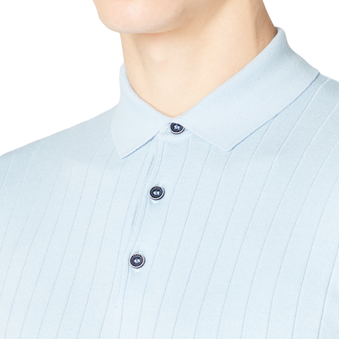 Remus Uomo Short Sleeve Knitted Polo Shirt - Light Blue