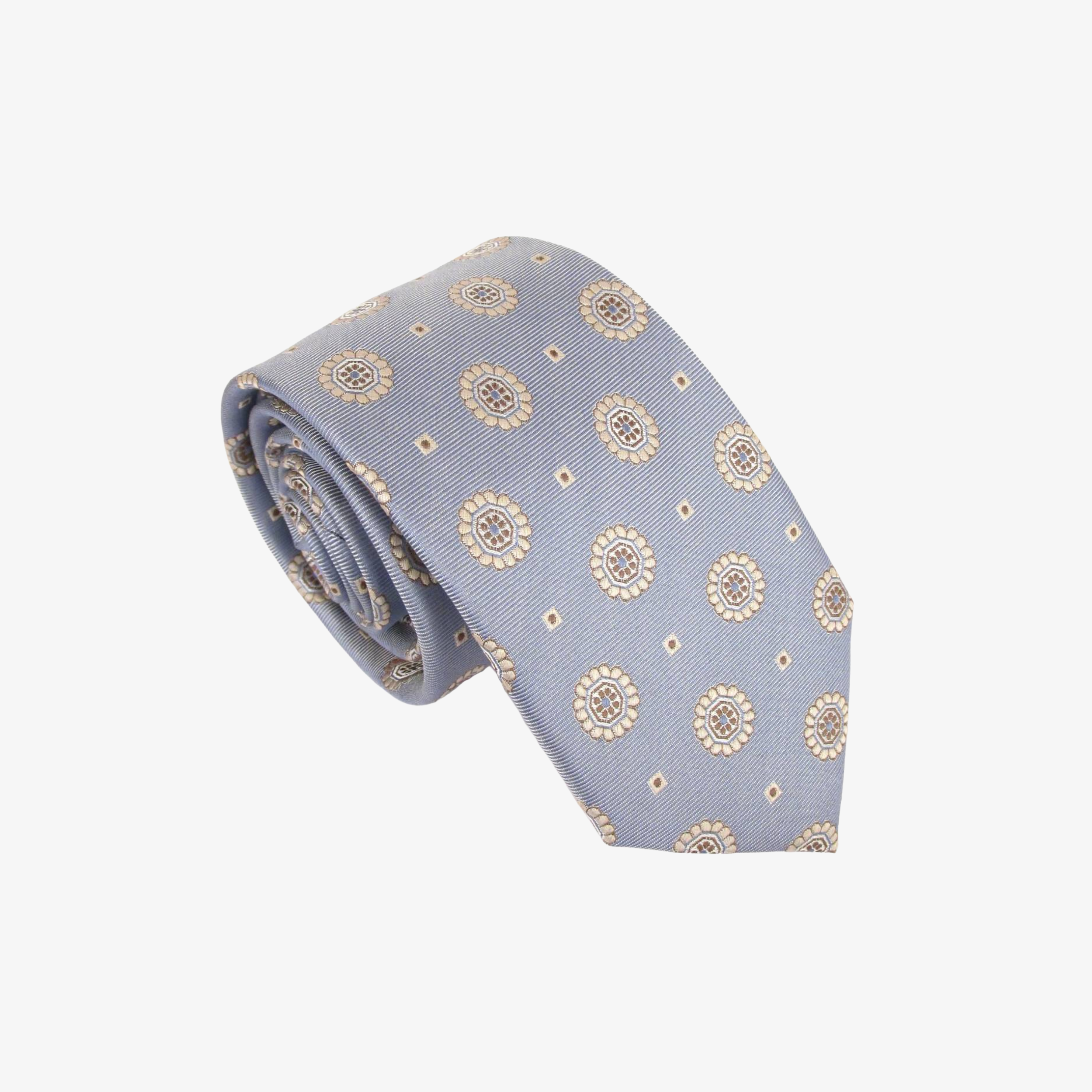 Van Buck Large Floral Medallion Silk Tie - Sky Blue