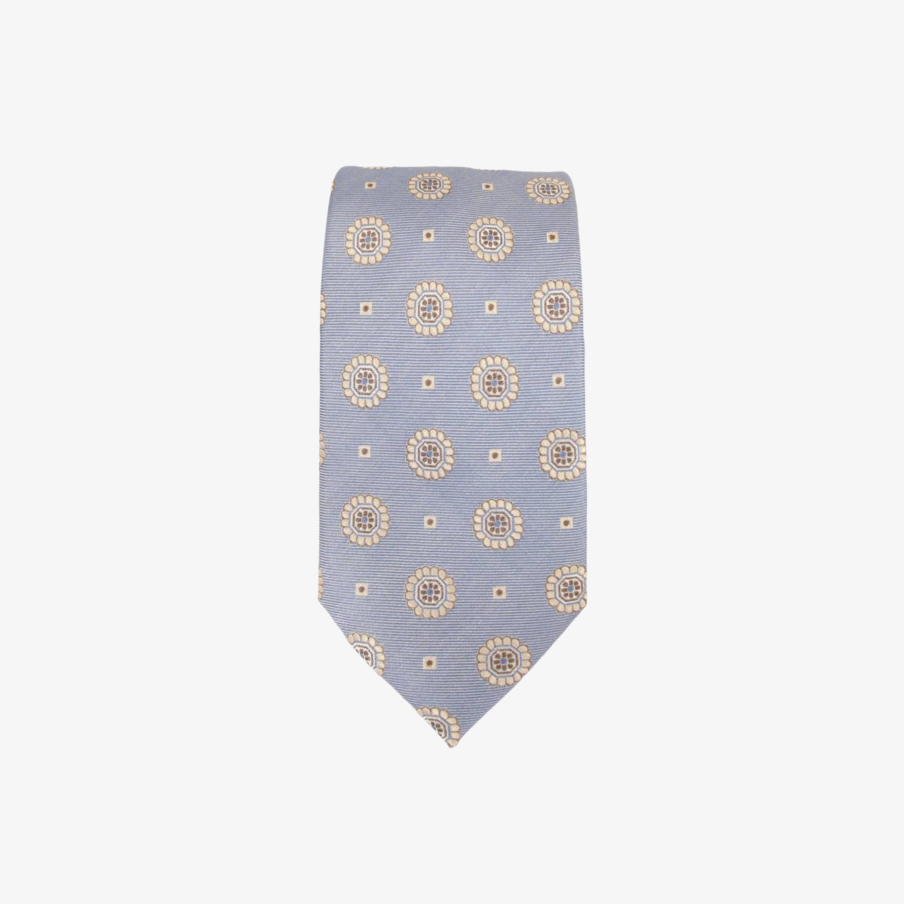 Van Buck Large Floral Medallion Silk Tie - Sky Blue