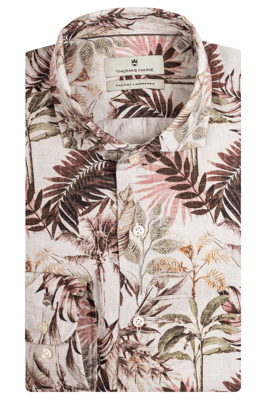 Thomas Maine Linen Tropical Print Shirt - Light Pink
