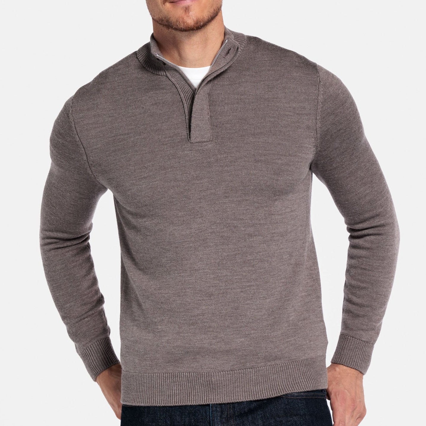 Thomas Maine Merino 1/2 Zip Jumper - Taupe