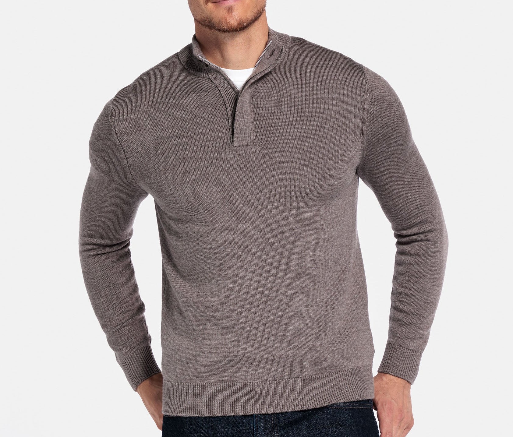 Thomas Maine Merino Half Zip Jumper - Taupe