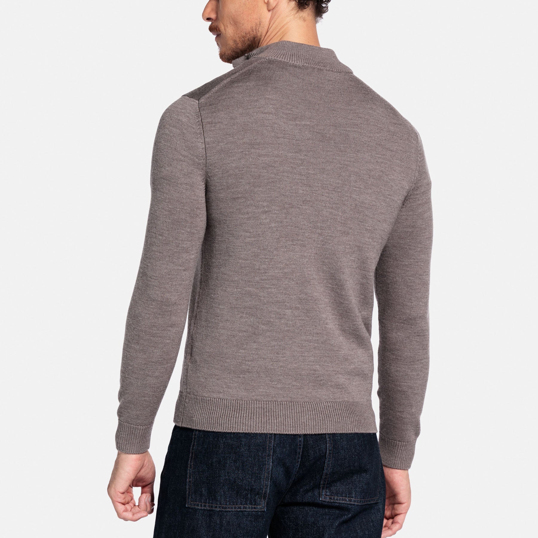 Thomas Maine Merino Half Zip Jumper - Taupe