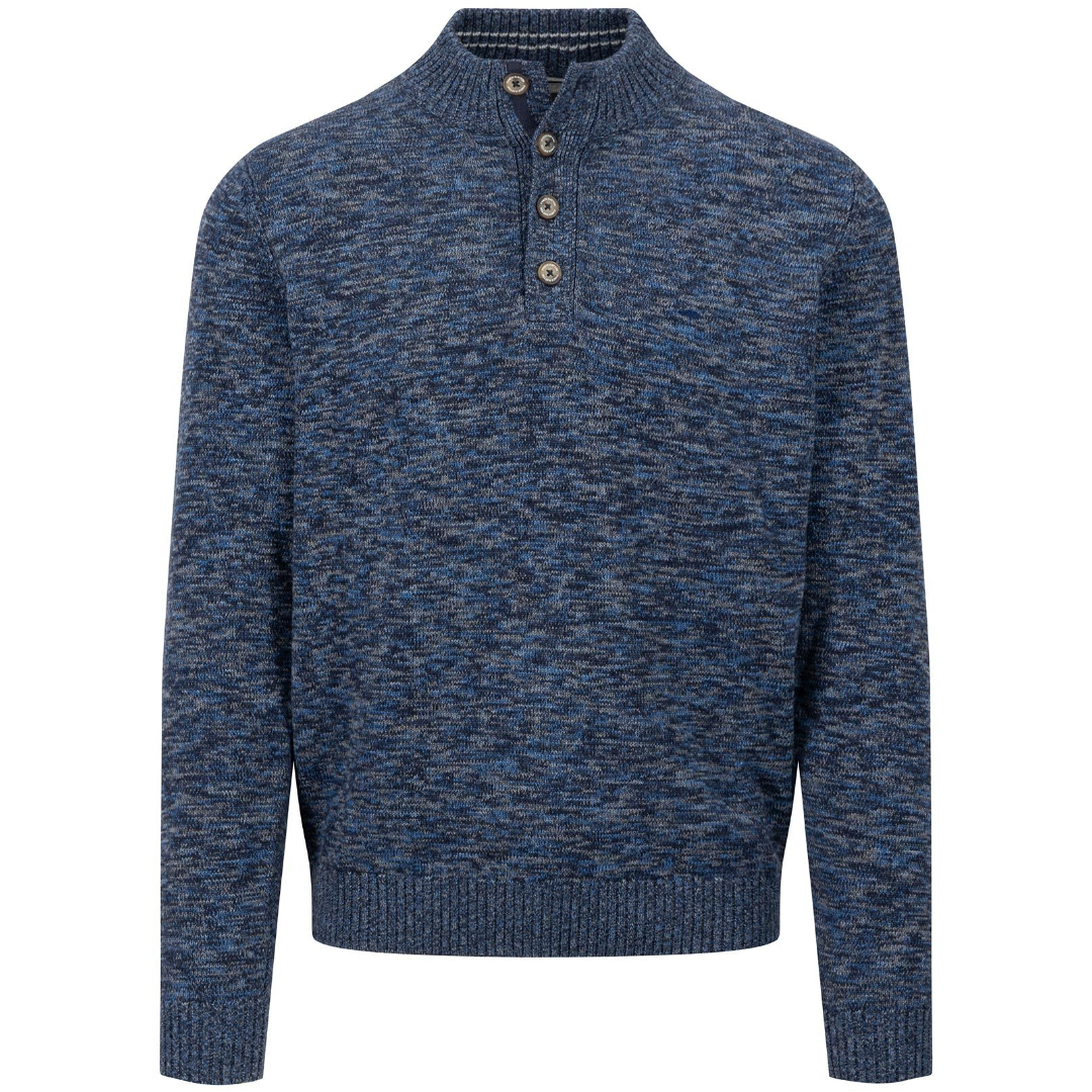 Fynch-Hatton 4 Button Twisted Mouline Knitwear - Navy