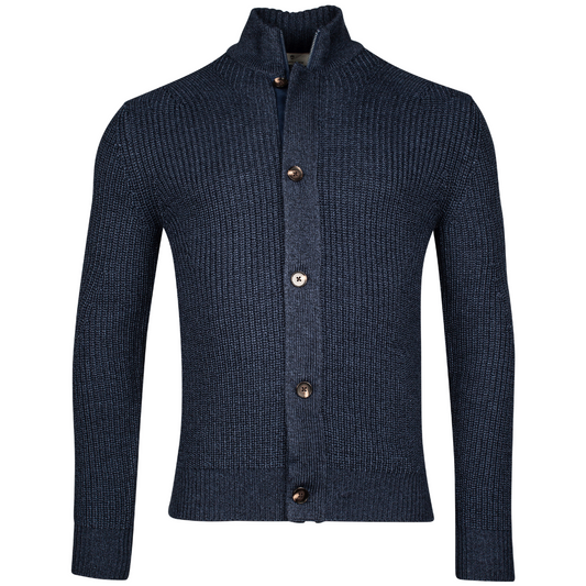 Thomas Maine Merino Wool Zip and Button Cardigan - Blue