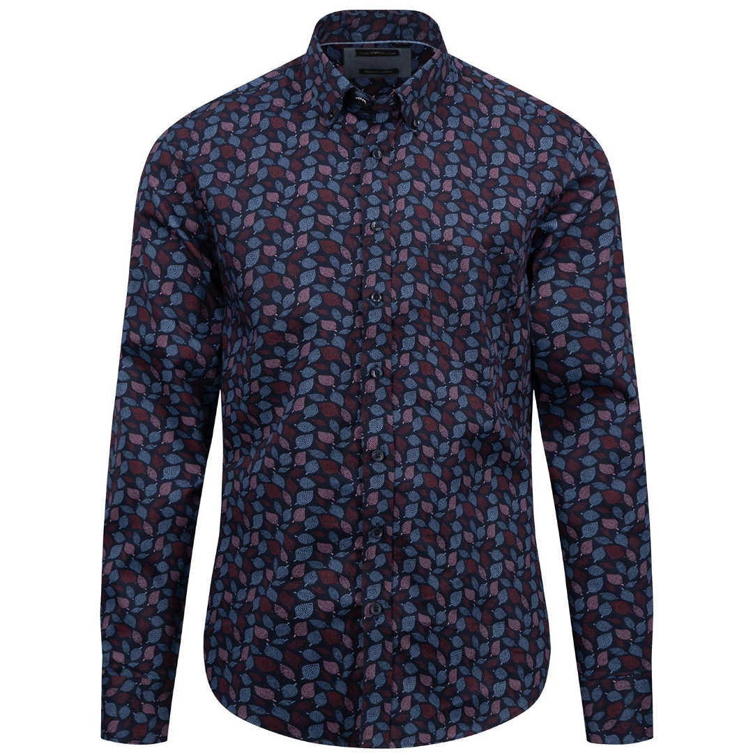 Fynch-Hatton Leaf Print Shirt - Navy