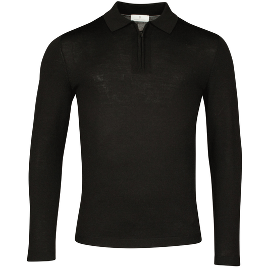 Thomas Maine Merino Wool Zip Polo - Black