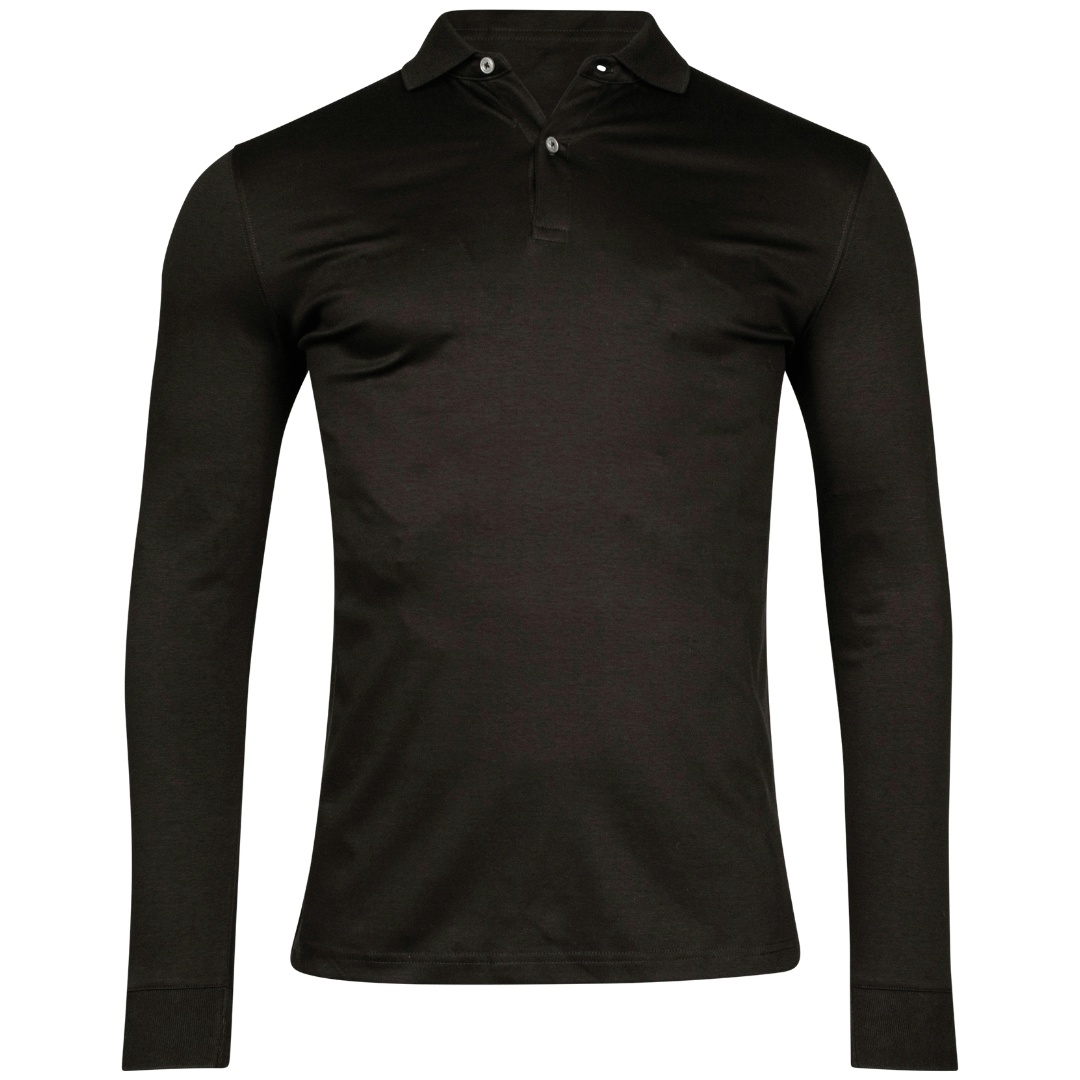 Thomas Maine Liquid Cotton Long Sleeve Polo Shirt - Black