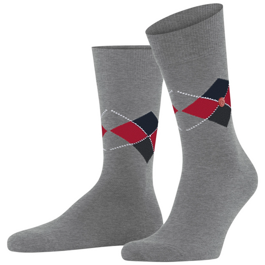 Burlington Argyle Multi King Socks - Light Grey