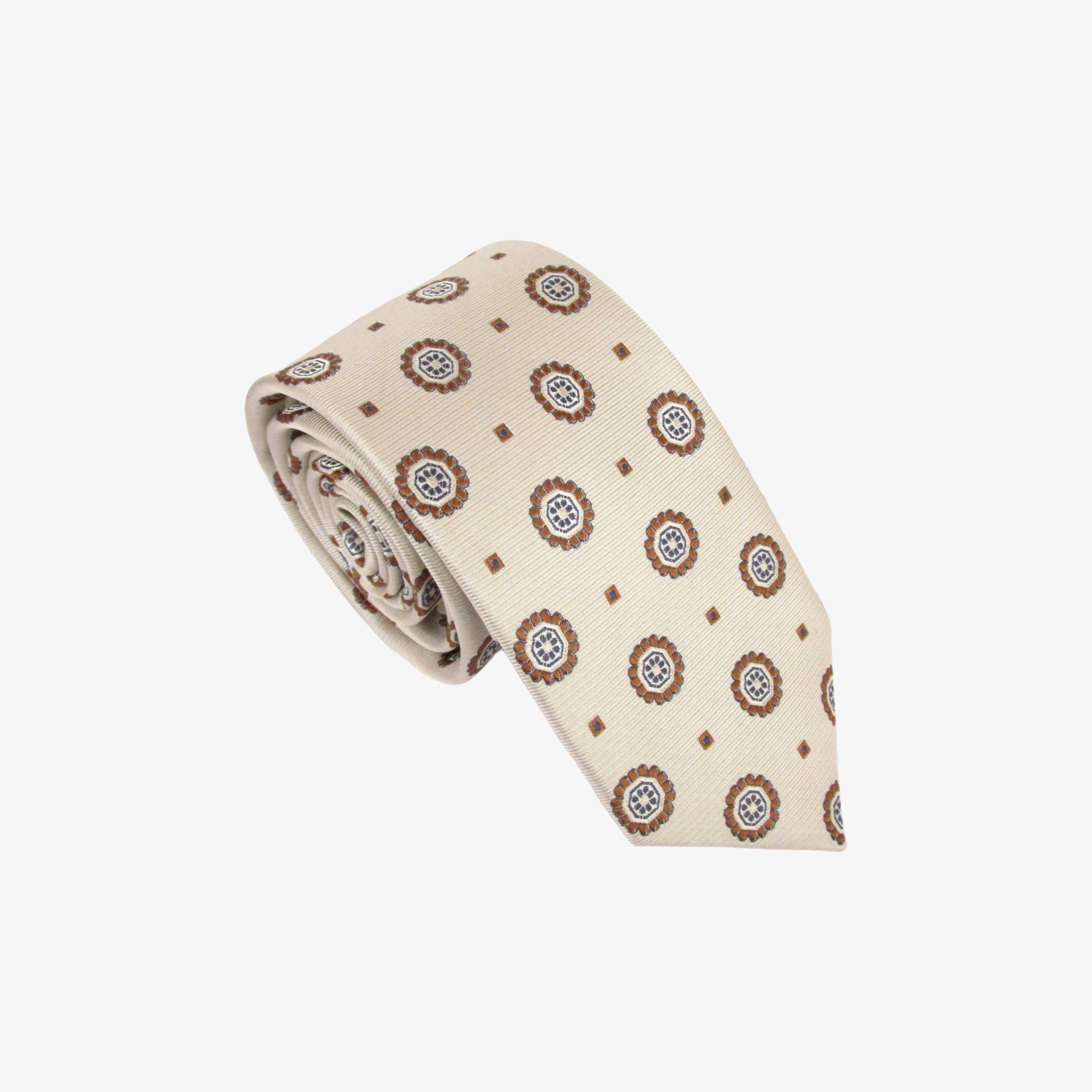Van Buck Large Floral Medallion Silk Tie - Beige