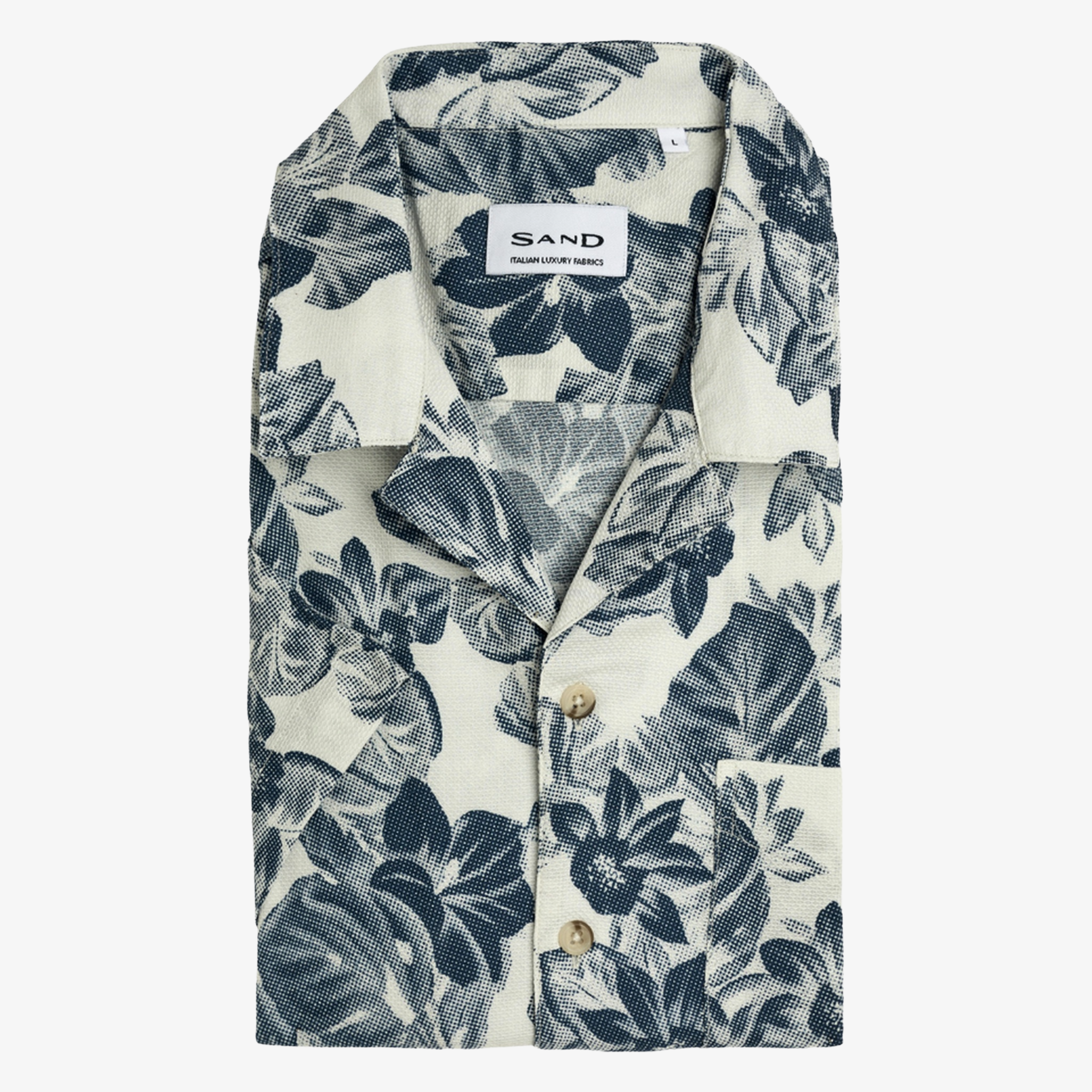 Sand Chad Cotton Printed Short Sleeve Shirt - Navy
