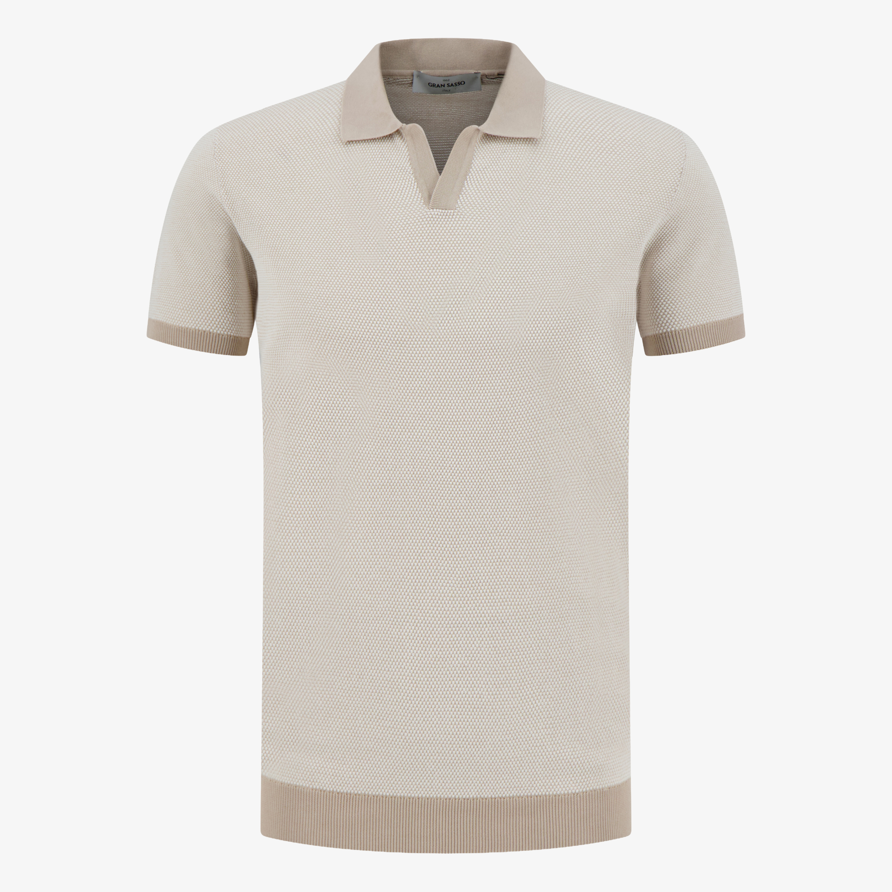 Gran Sasso Jacquard Open Neck Polo - Beige