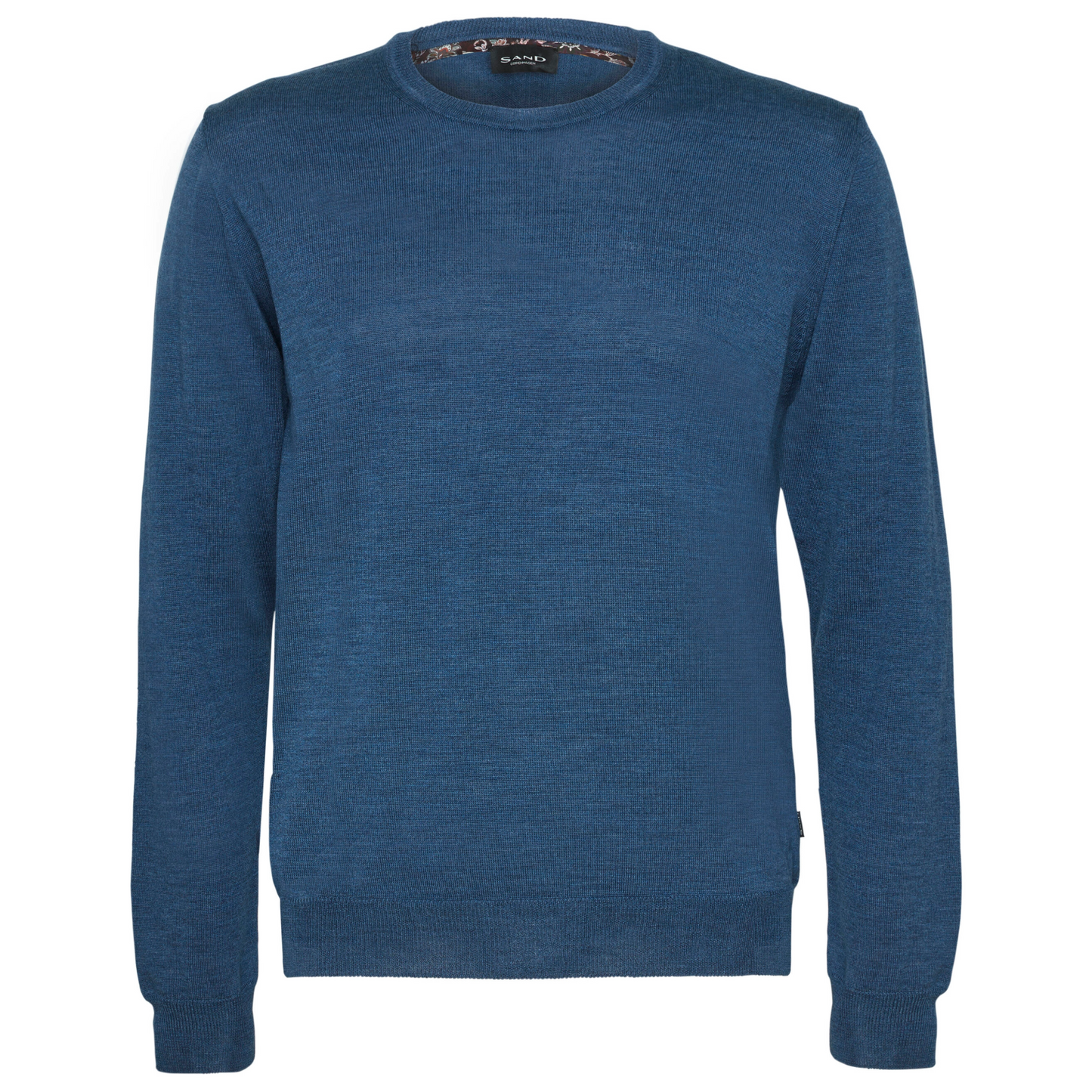 Sand Extrafine Merino Wool Crew Neck - Blue