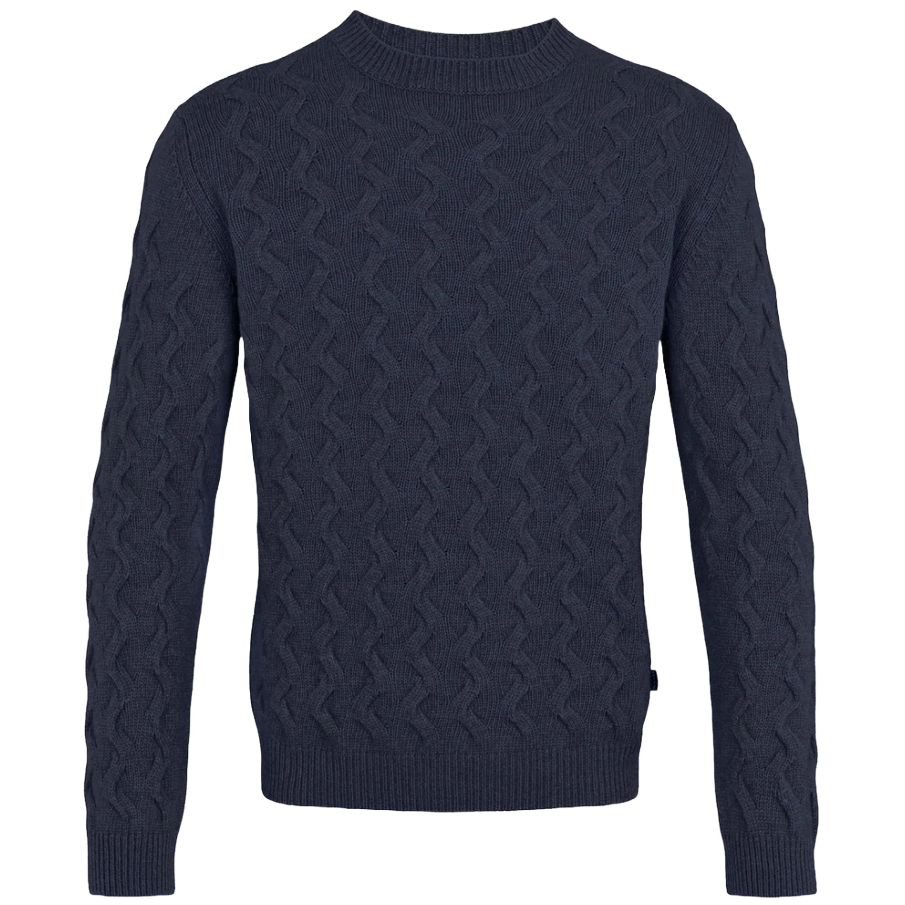 Sand Cashmere Blend Cable Knit Crew Neck Knitwear - Navy