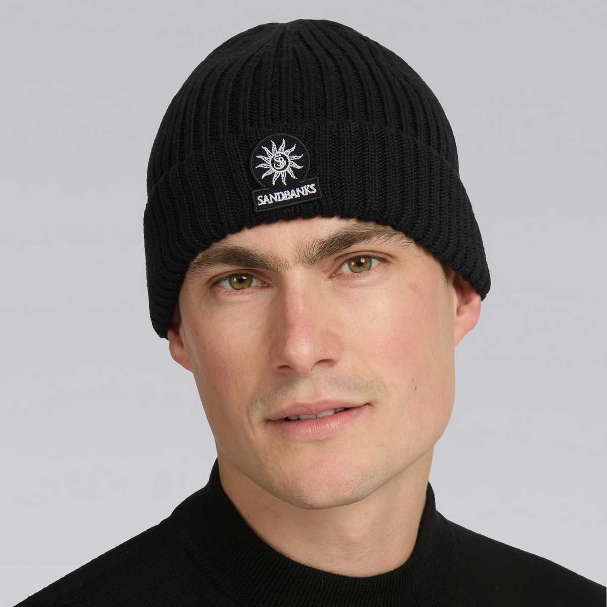 Sandbanks Merino Wool Ribbed Beanie - Black