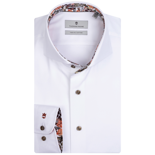 Thomas Maine Shirt with Floral Trim - White