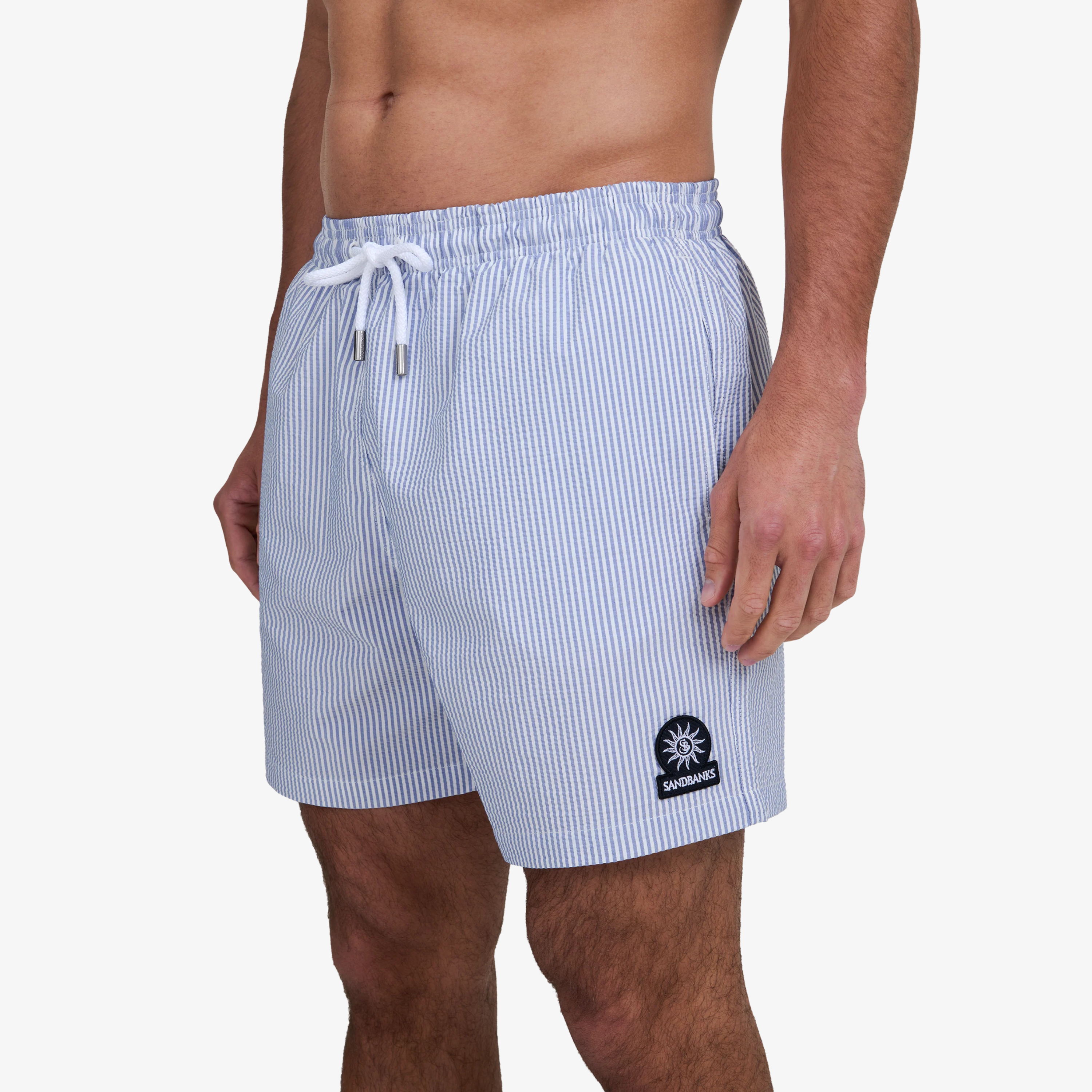 Sandbanks Striped Seersucker Swim Shorts - Navy