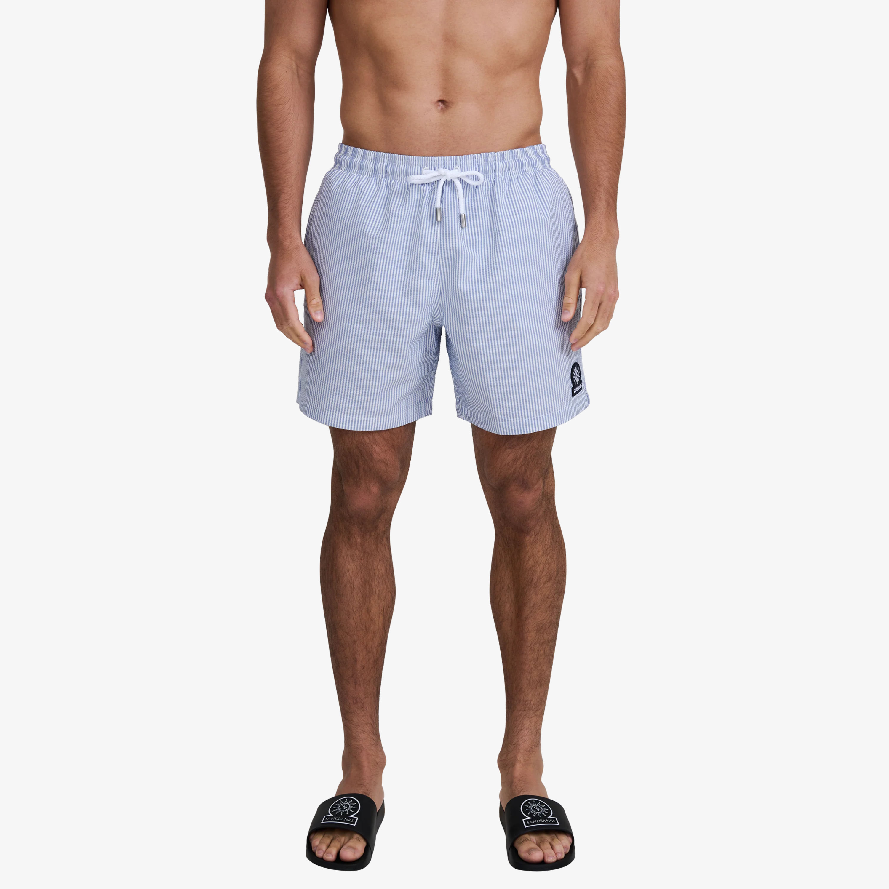 Sandbanks Striped Seersucker Swim Shorts - Navy