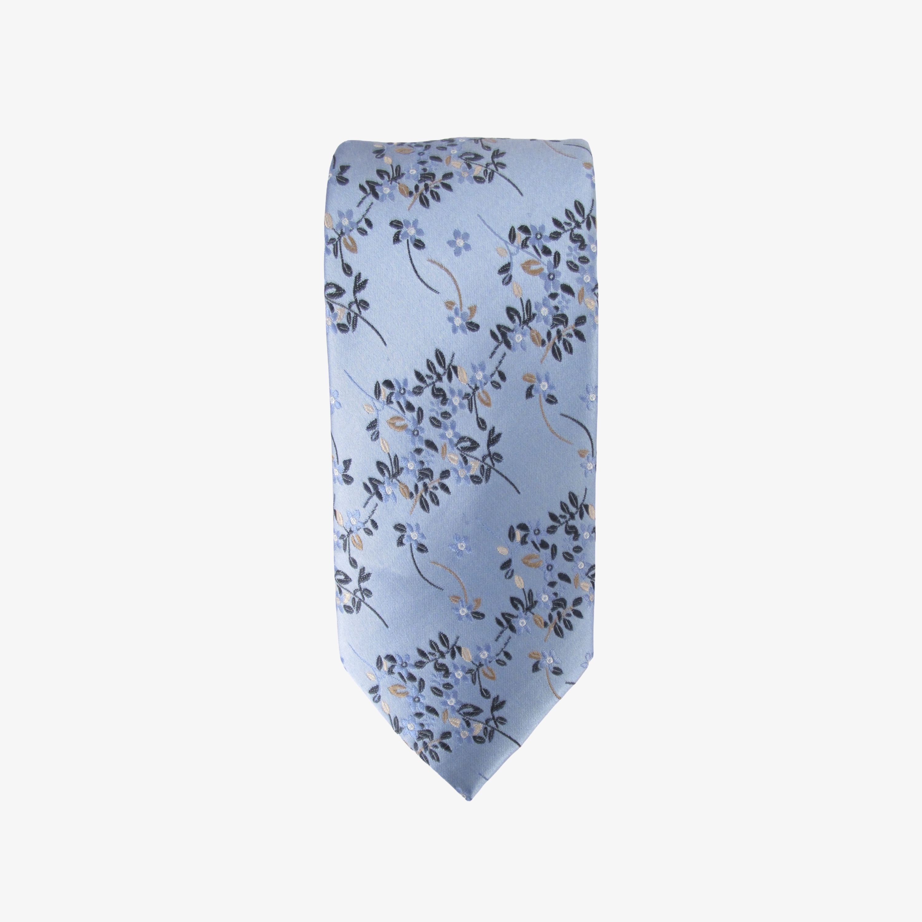 Van Buck Floral Branch Silk Tie - Sky Blue