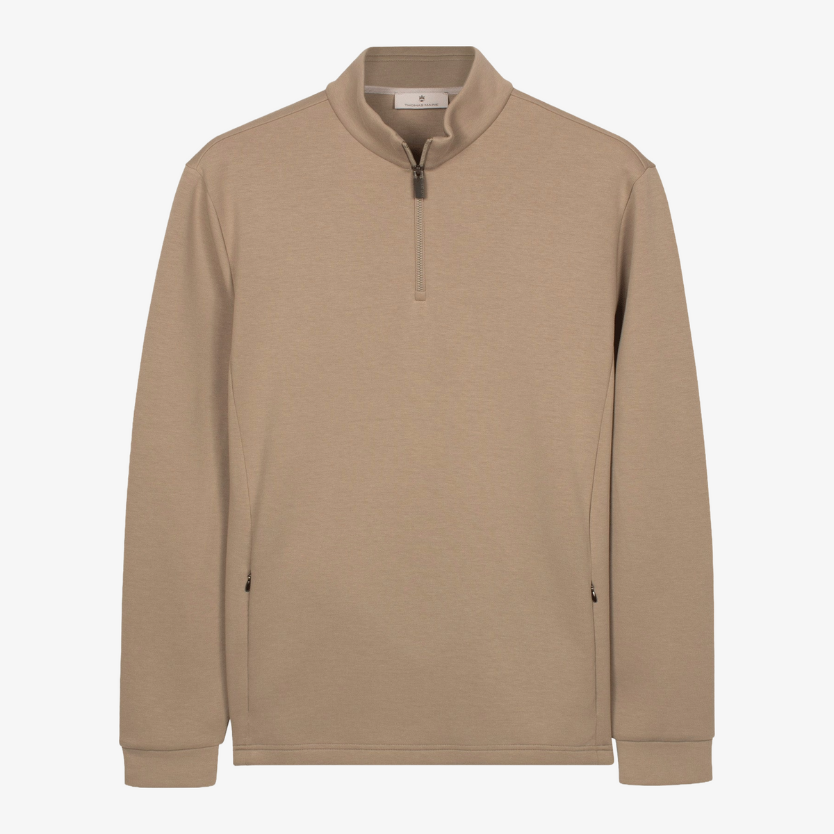 Thomas Maine Half Zip Jersey Sweatshirt - Beige