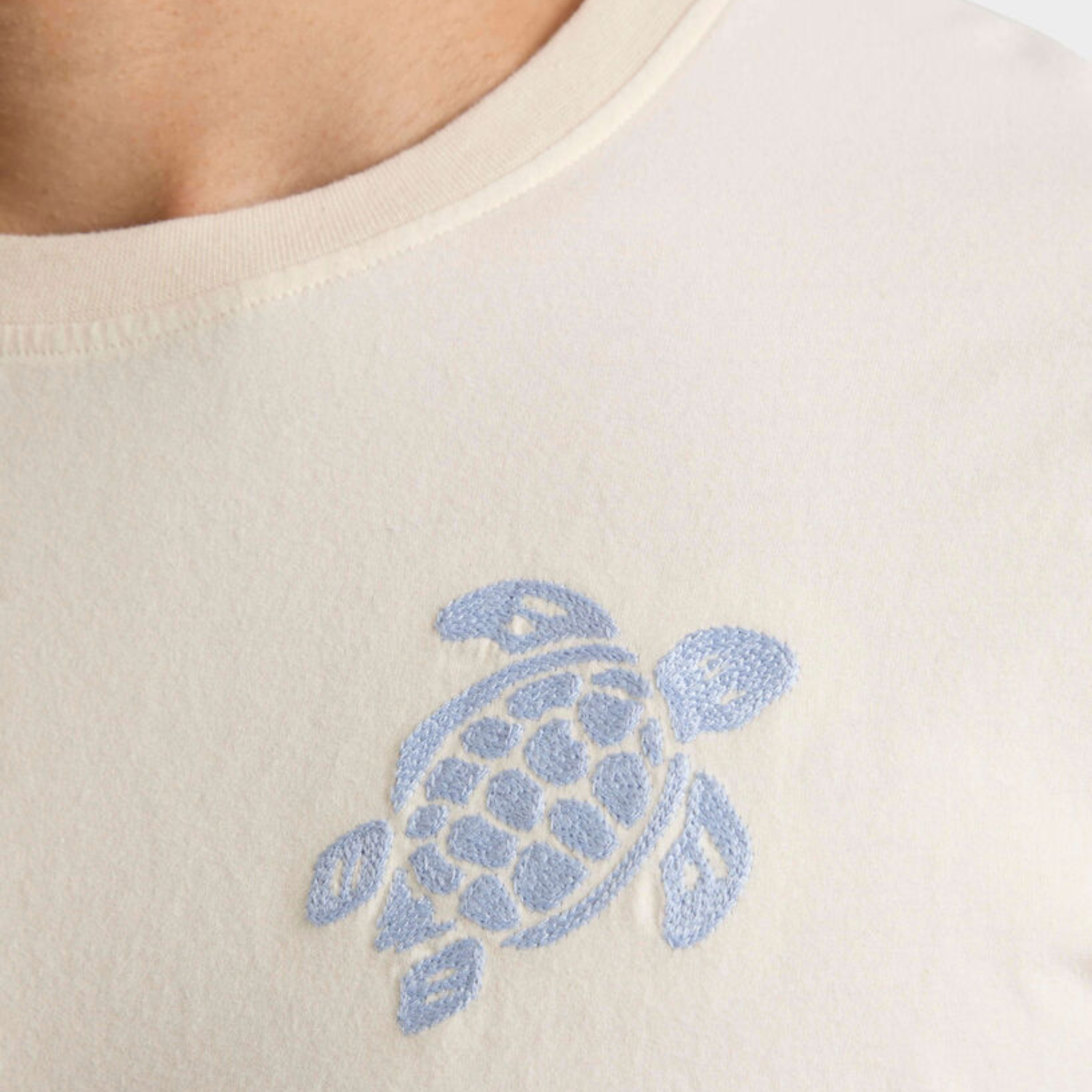 Vilebrequin Embroidered Turtle Organic Cotton T Shirt  - Off White