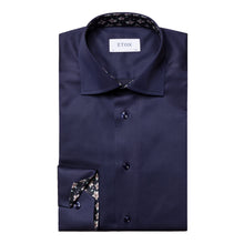 Load image into Gallery viewer, Eton Signature Twill Contemporary Fit Shirt Navy with Floral Print Trim 10000448529
