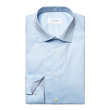 Load image into Gallery viewer, Eton Slim Fit Stretch Twill Shirt Light Blue with Print Trim 10000448920
